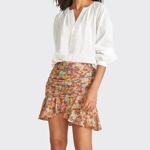 Veronica Beard Lindsay Ruched Floral Print Mini Skirt Ruffle Hem Cotton Sz 6
